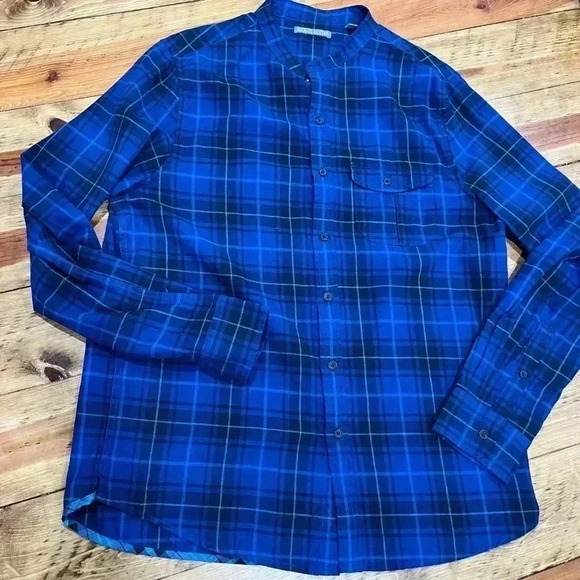 Michael Bastian plaid collarless long sleeve button down EUC - Picture 1 of 10